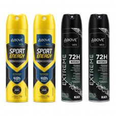 Kit 4 Desodorantes Above Men: 2 Sport Energy e 2 Extreme Black