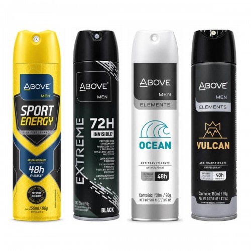 Kit 4 Desodorantes Above Men: Sport, Ocean, Extreme e Vulcan Kit 4 Desodorantes Above Men: Sport, Ocean, Extreme e Vulcan