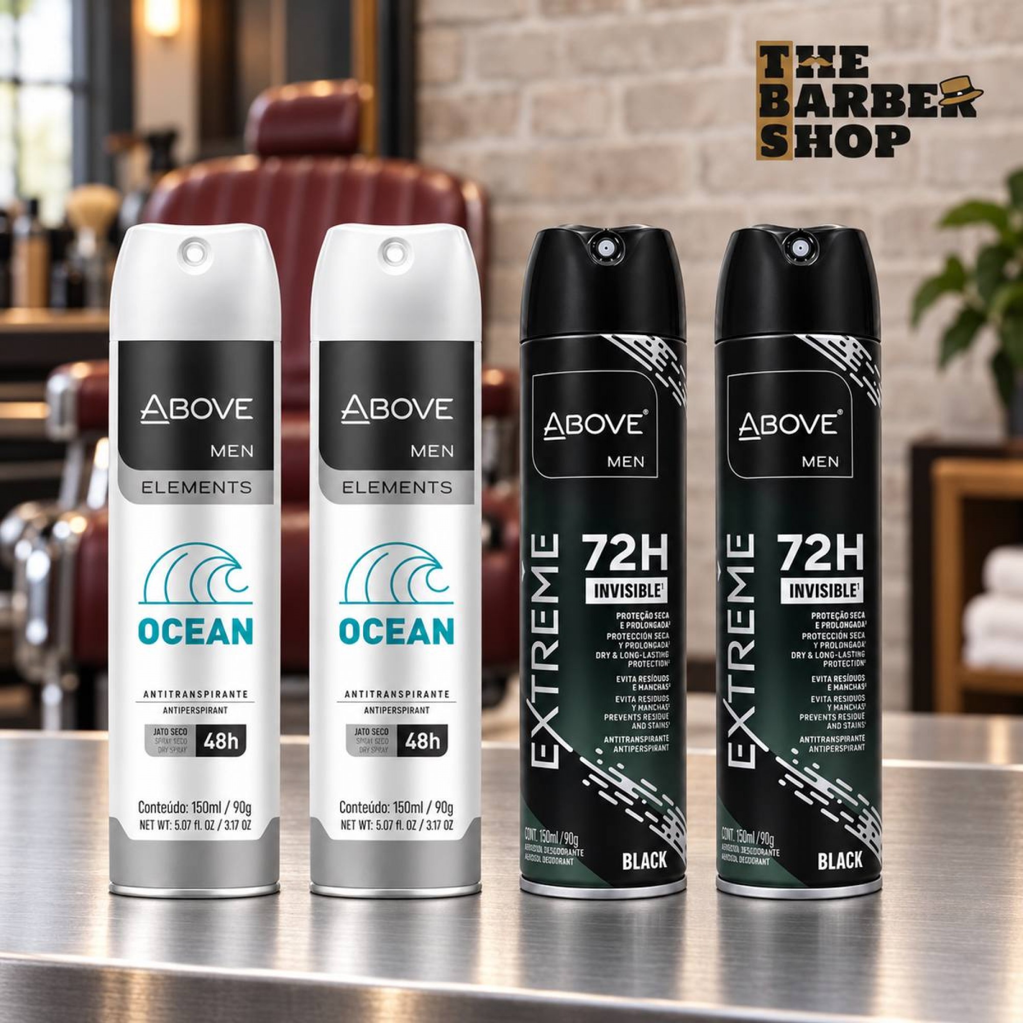 Kit 4 Desodorantes Above Men: 2 Elements Ocean e 2 Extreme Black Kit 4 Desodorantes Above Men: 2 Elements Ocean e 2 Extreme Black