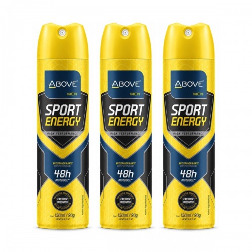 Kit 3 Desodorantes Aerossol Above Men Sport Energy 150ml Kit 3 Desodorantes Aerossol Above Men Sport Energy 150ml