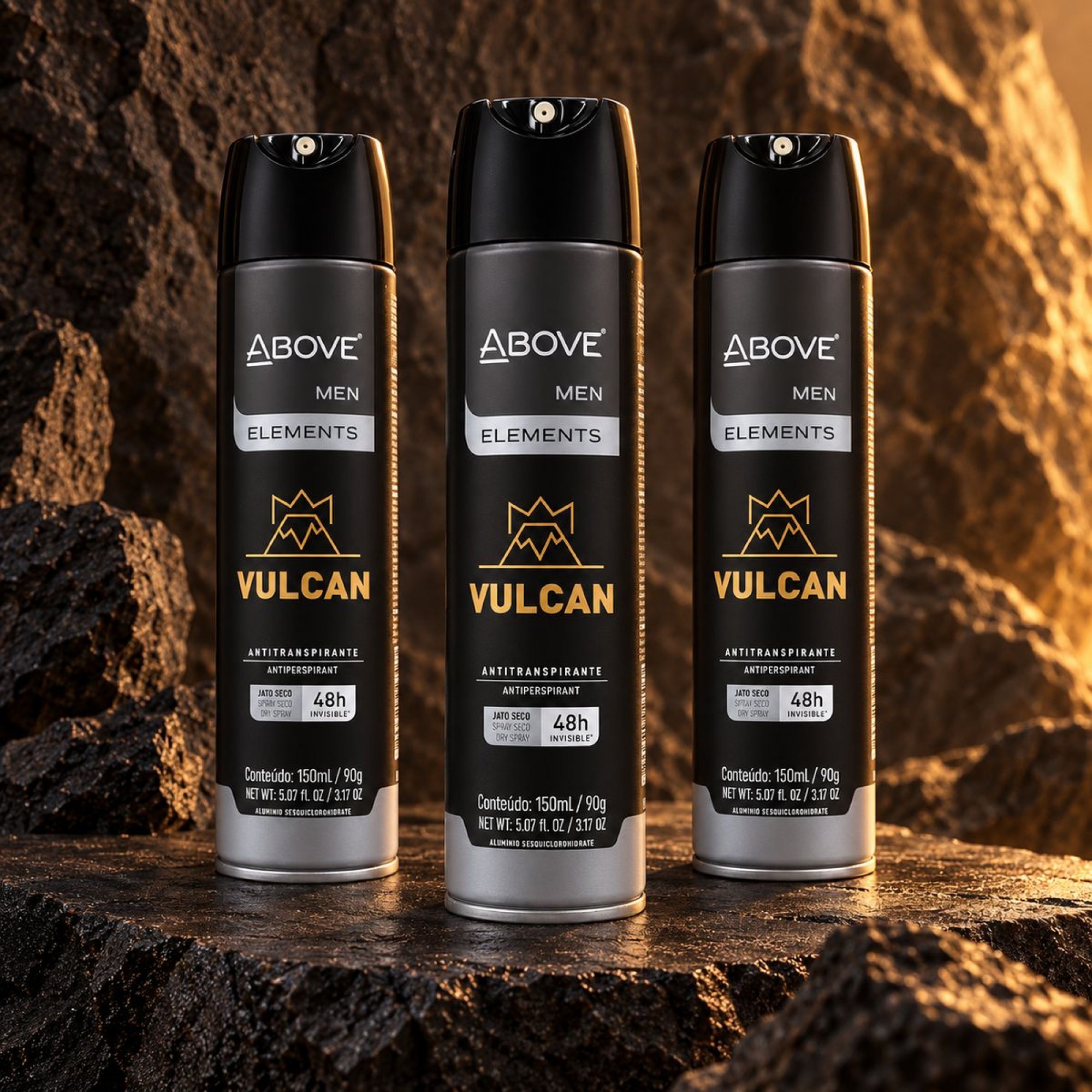 Kit 3 Desodorantes Aerossol Above Men Elements Vulcan 150ml Kit 3 Desodorantes Aerossol Above Men Elements Vulcan 150ml