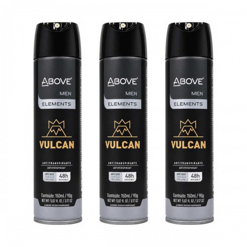Kit 3 Desodorantes Aerossol Above Men Elements Vulcan 150ml Kit 3 Desodorantes Aerossol Above Men Elements Vulcan 150ml