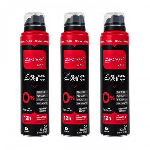 Kit 3 Desodorantes Aerossol Above Men Feel Free Zero 150ml