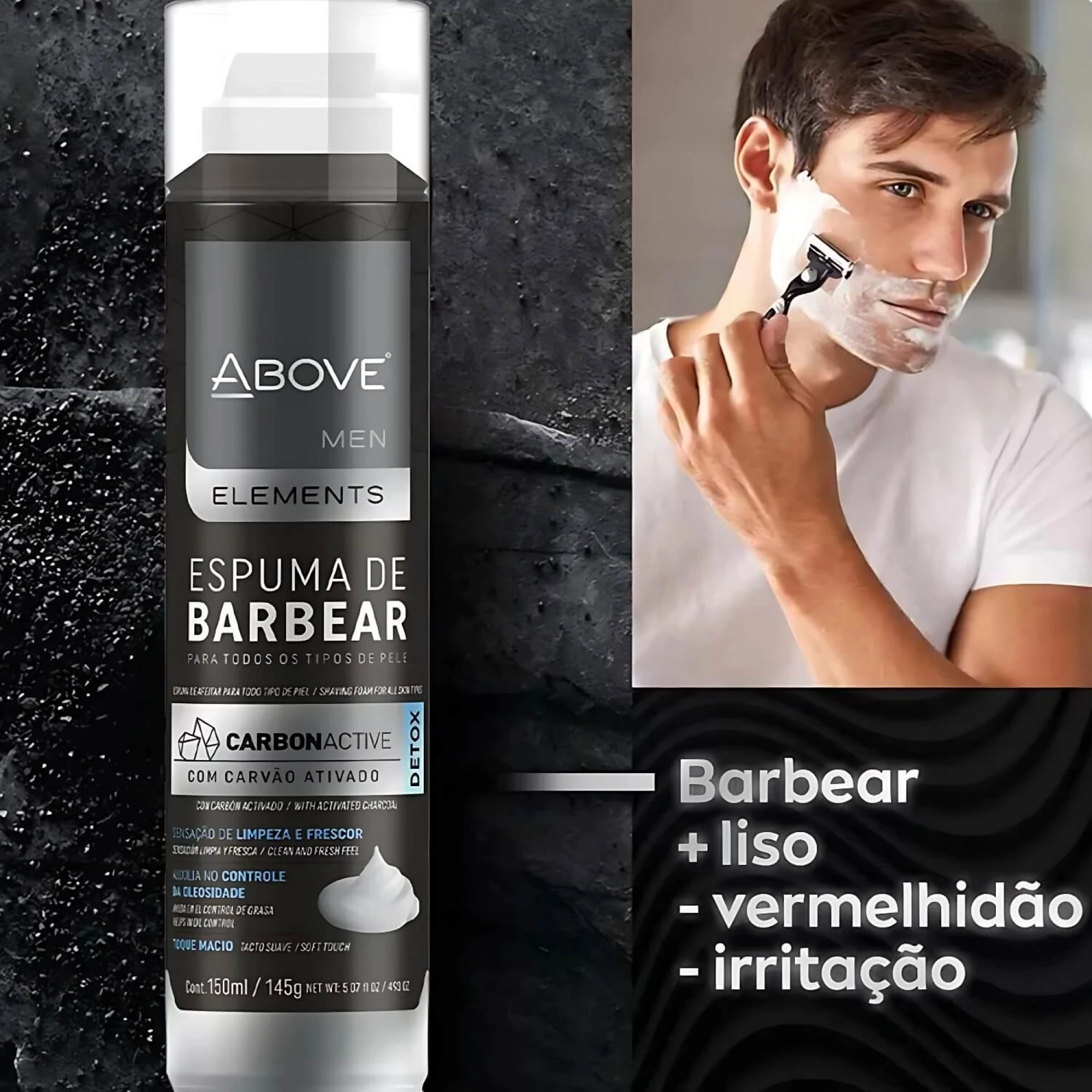 Textura cremosa Espuma Above Carvão Ativado