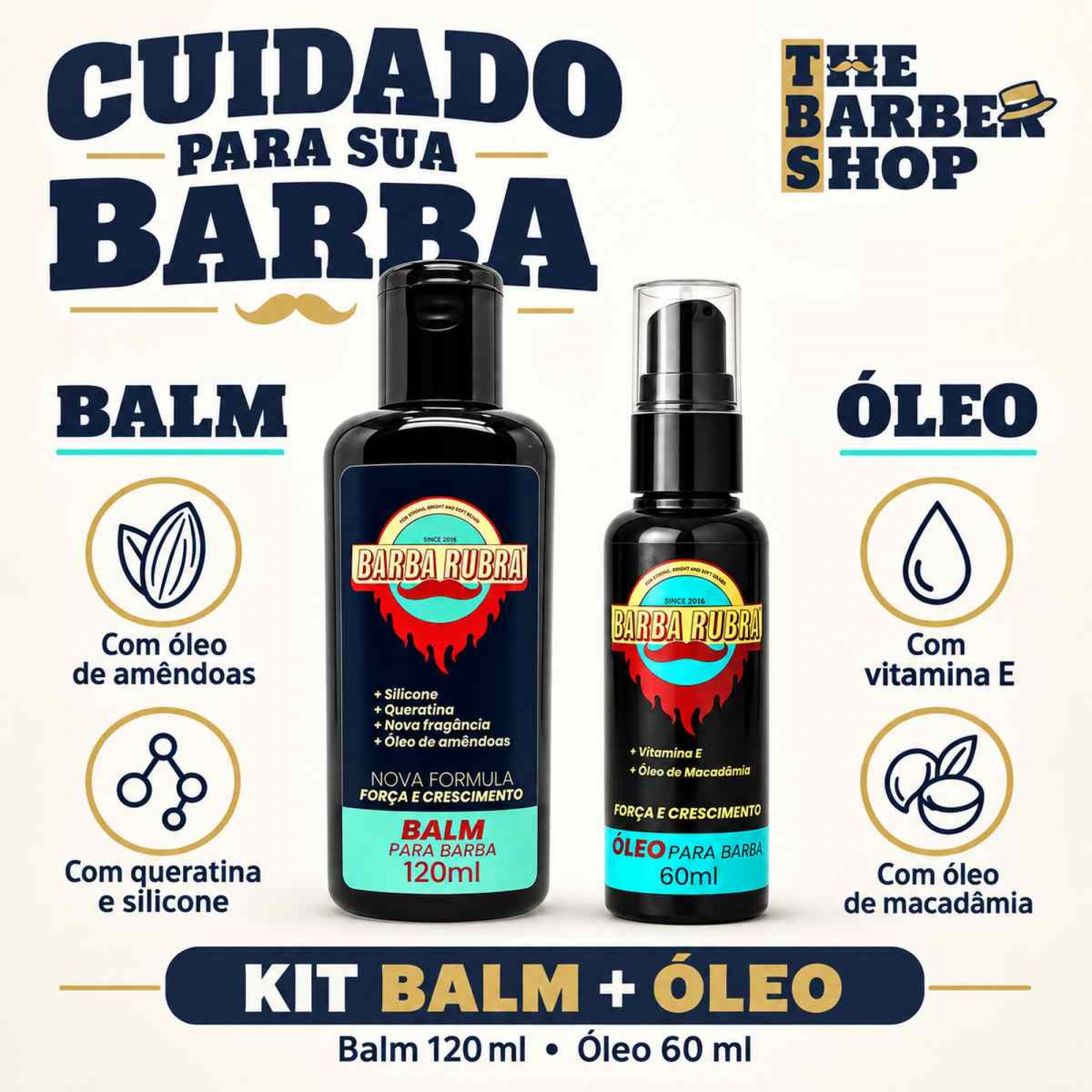 Kit Barba Rubra: Balm 120ml e Óleo 60ml Kit Barba Rubra: Balm 120ml e Óleo 60ml