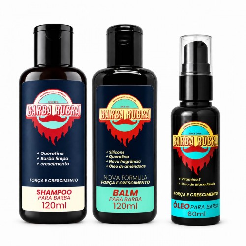 Kit para Barba: Shampoo, Balm e Óleo Barba Rubra