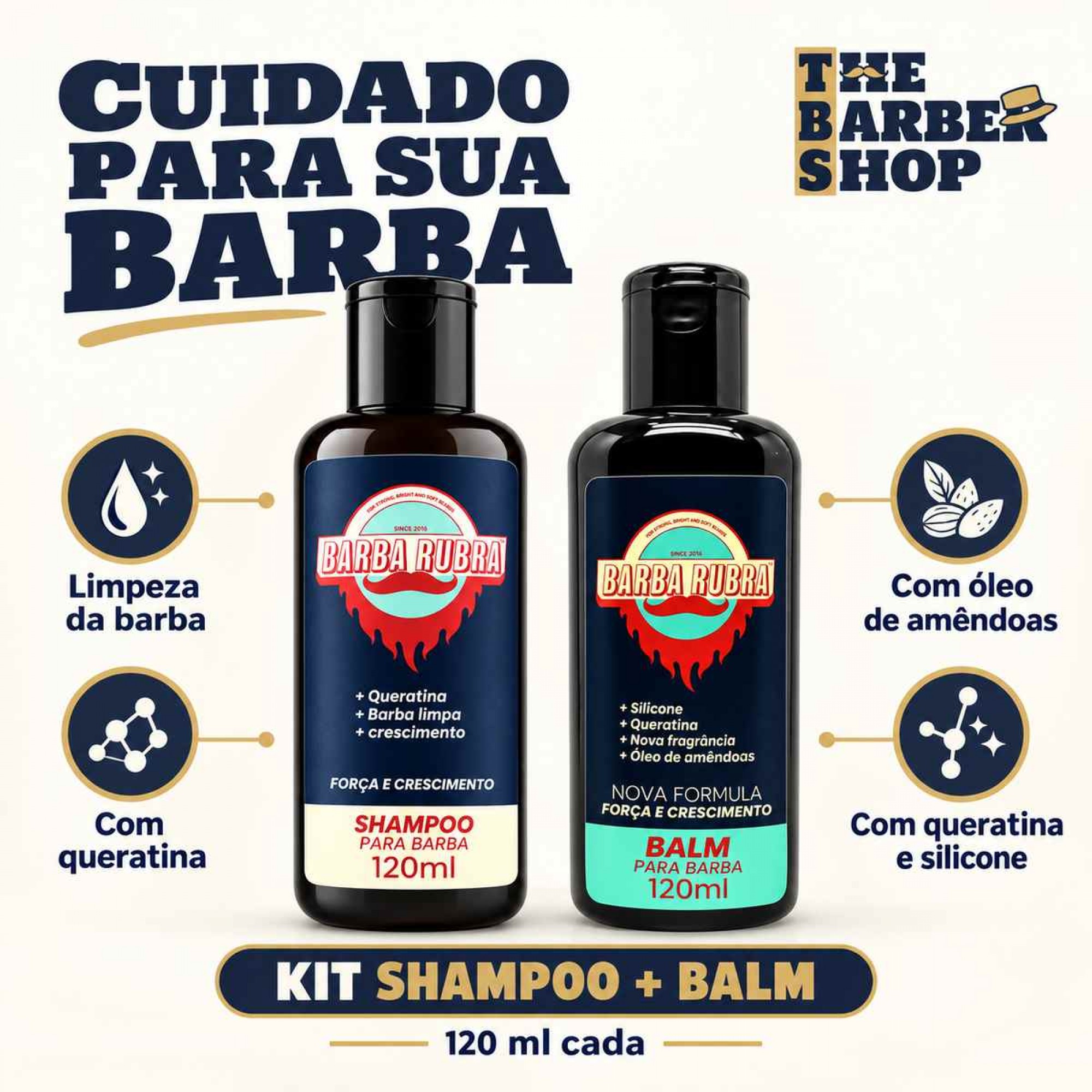 Kit Cuidados Barba Rubra: Shampoo e Balm 120ml Kit Cuidados Barba Rubra: Shampoo e Balm 120ml