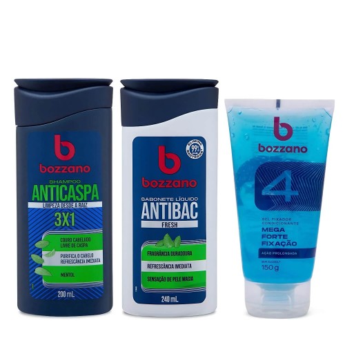 Kit Shampoo Anticaspa + Sabonete Líquido + Gel Fixador Bozzano