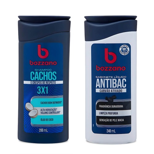 Kit Shampoo Bozzano 3 em 1 Cachos + Sabonete Líquido Carvão Ativado