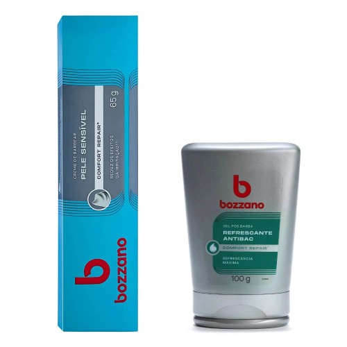 Kit Creme De Barbear Pele Sensível E Gel Pós Barba Bozzano Refrescante