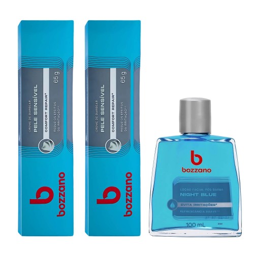 Kit 2 Creme de Barbear Pele Sensível e Loção Pós Barba Bozzano Night Blue Suave