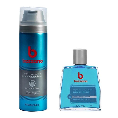 Espuma de Barbear Pele Sensível e Loção Pós Barba Bozzano Night Blue Suave