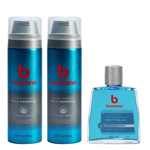 Kit 2 Espuma de Barbear Pele Sensível e Loção Pós Barba Bozzano Night Blue Suave