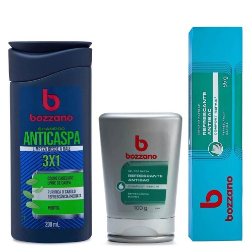 Kit Shampoo Cabelo Anticaspa Bozzano + Creme de Barbear Refrescante + Gel Pós Barba