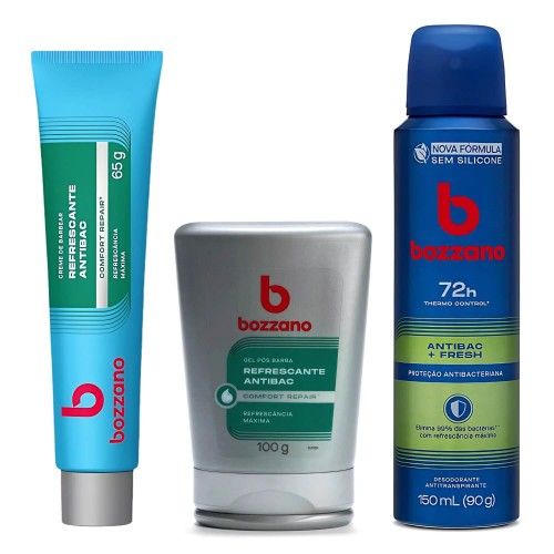 Kit Creme de Barbear Bozzano + Gel Pós Barba + Desodorante Antitranspirante Antibac