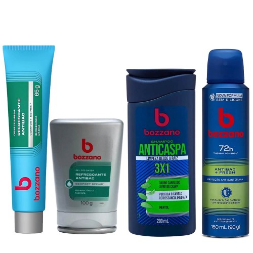 Kit Creme Barbear Bozzano + Pós Barba + Shampoo Anticaspa + Desodorante Antibac