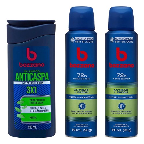Kit Shampoo Anticaspa Bozzano + 2 Desodorante Antitranspirante Antibac
