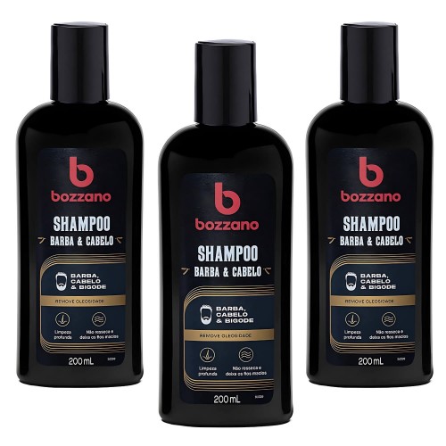 Shampoo para Barba Cabelo e Bigode Bozzano 200ml - 3 unidades