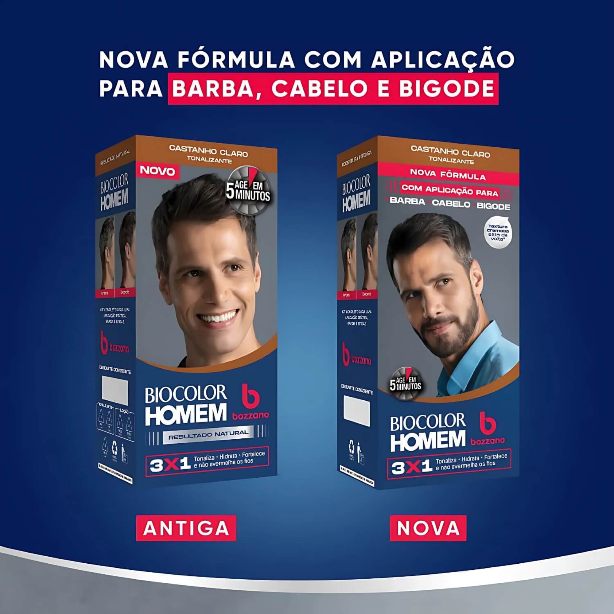 Tonalizante Barba e Cabelo Biocolor Homem 3 em 1 Bozzano Castanho Claro Tonalizante Barba e Cabelo Biocolor Homem 3 em 1 Bozzano Castanho Claro