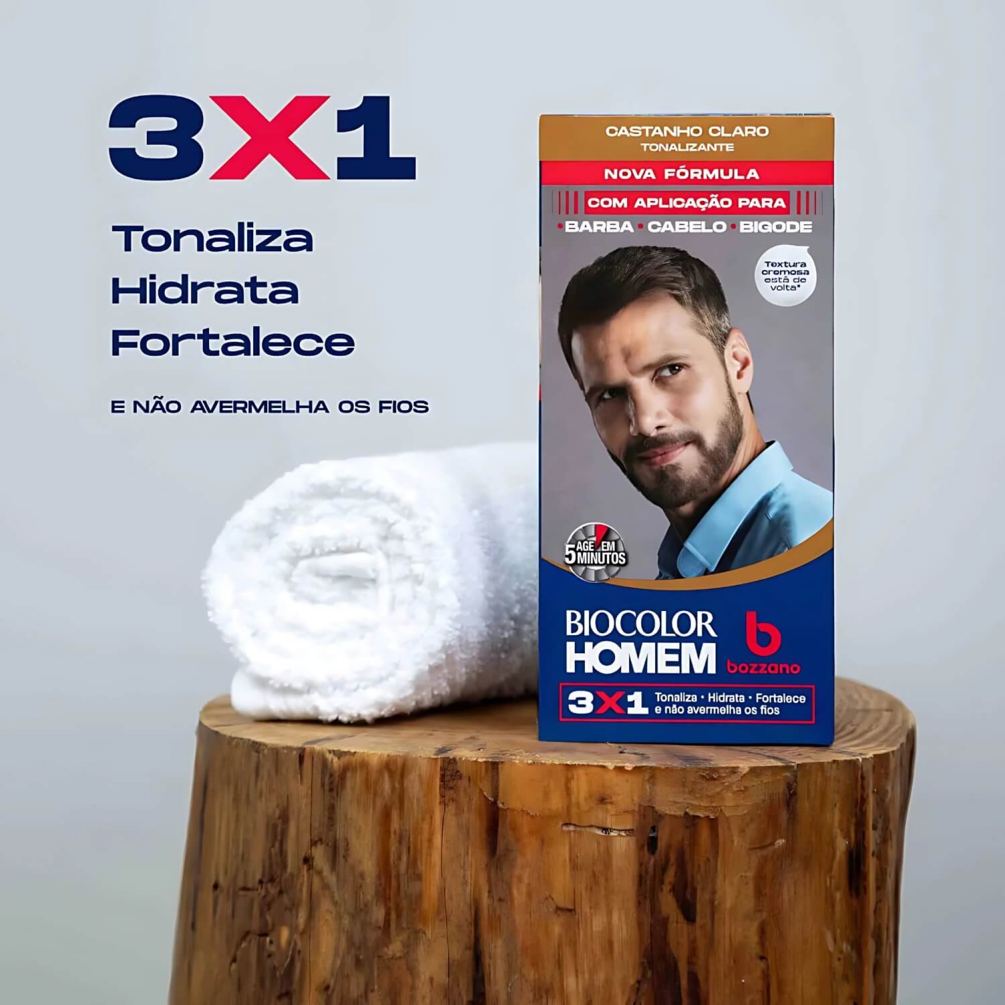 Tonalizante Barba e Cabelo Biocolor Homem 3 em 1 Bozzano Castanho Claro Tonalizante Barba e Cabelo Biocolor Homem 3 em 1 Bozzano Castanho Claro