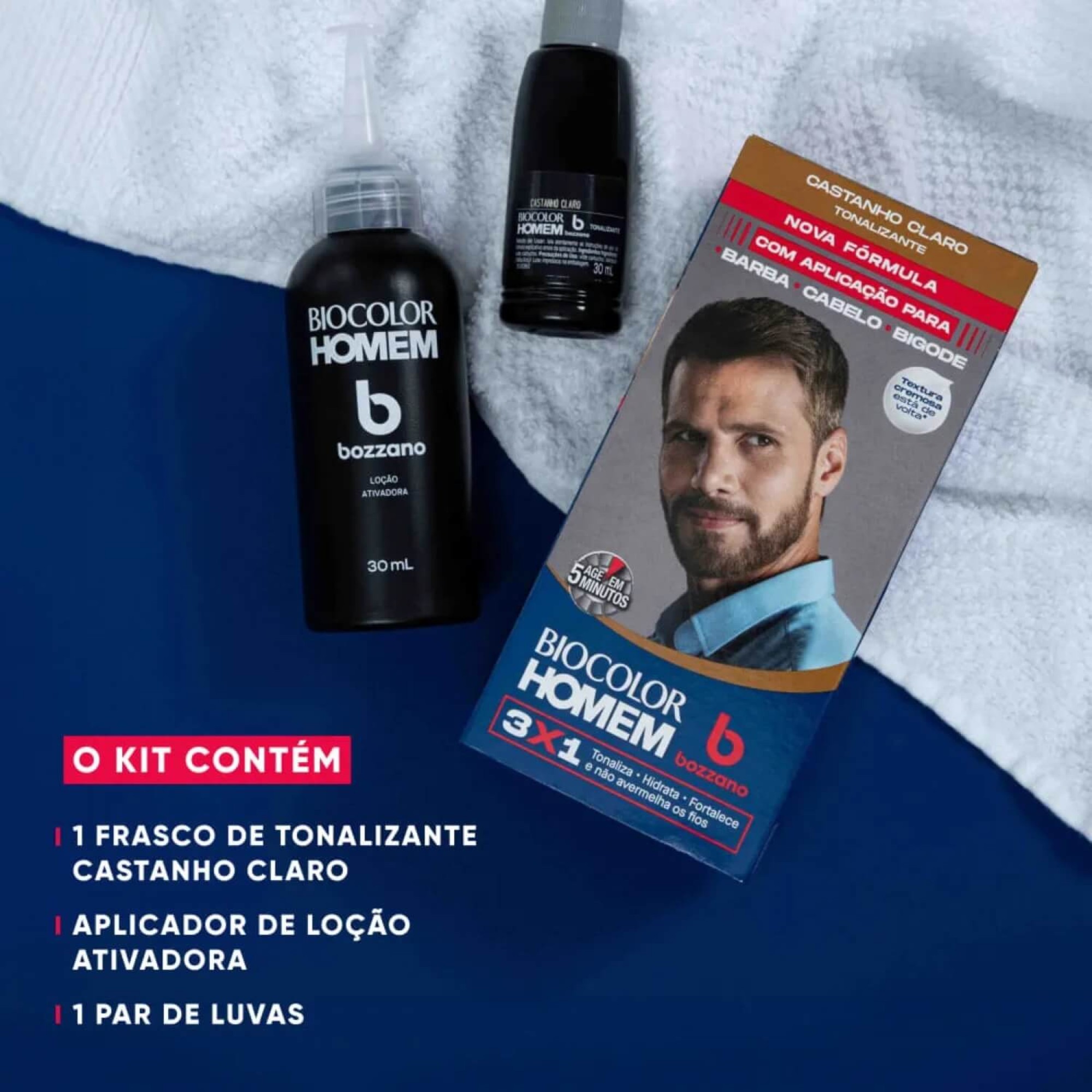 Tonalizante Barba e Cabelo Biocolor Homem 3 em 1 Bozzano Castanho Claro Tonalizante Barba e Cabelo Biocolor Homem 3 em 1 Bozzano Castanho Claro
