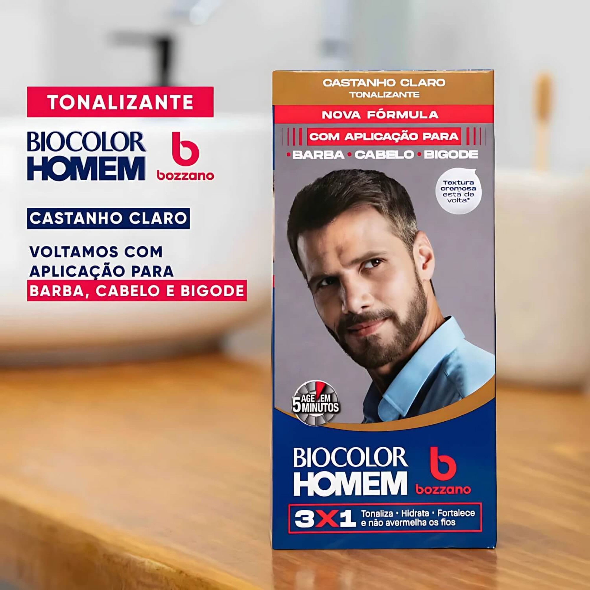 Tonalizante Barba e Cabelo Biocolor Homem 3 em 1 Bozzano Castanho Claro Tonalizante Barba e Cabelo Biocolor Homem 3 em 1 Bozzano Castanho Claro