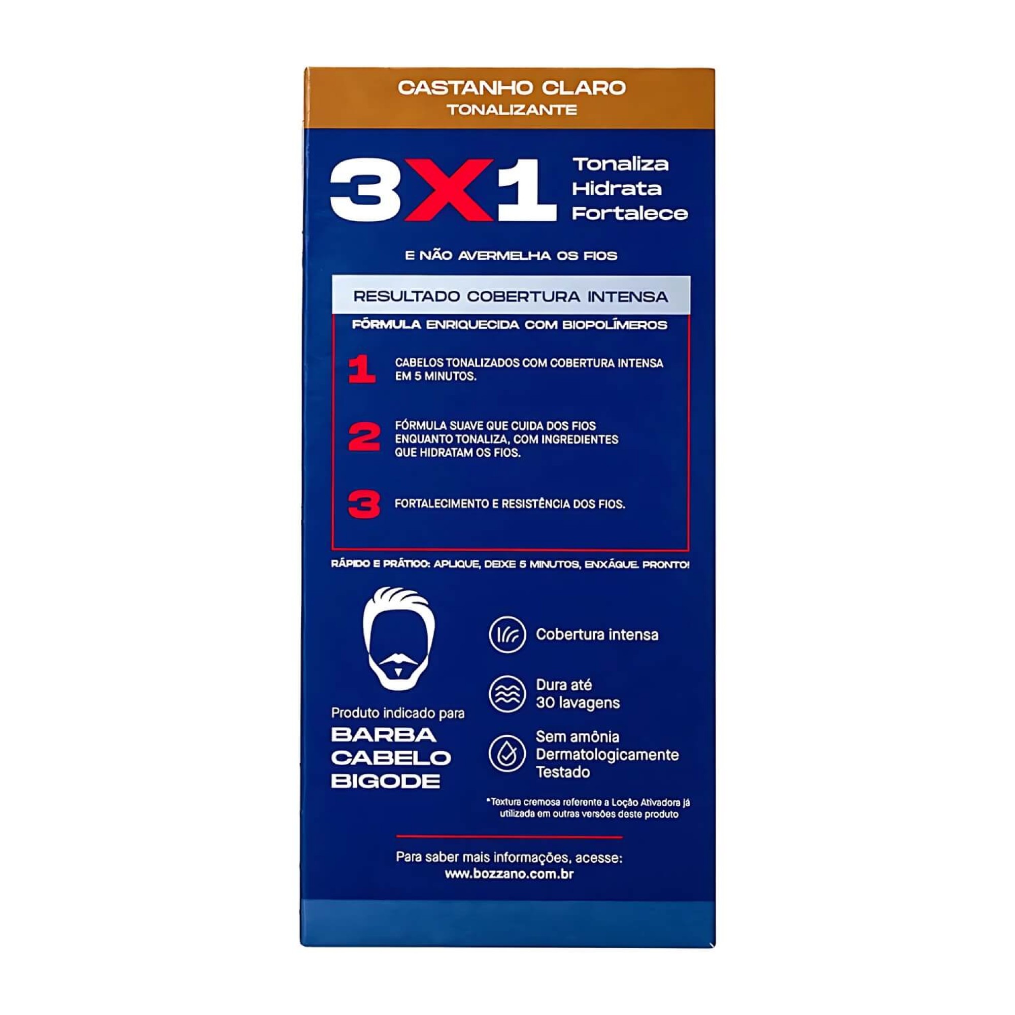 Tonalizante Barba e Cabelo Biocolor Homem 3 em 1 Bozzano Castanho Claro Tonalizante Barba e Cabelo Biocolor Homem 3 em 1 Bozzano Castanho Claro