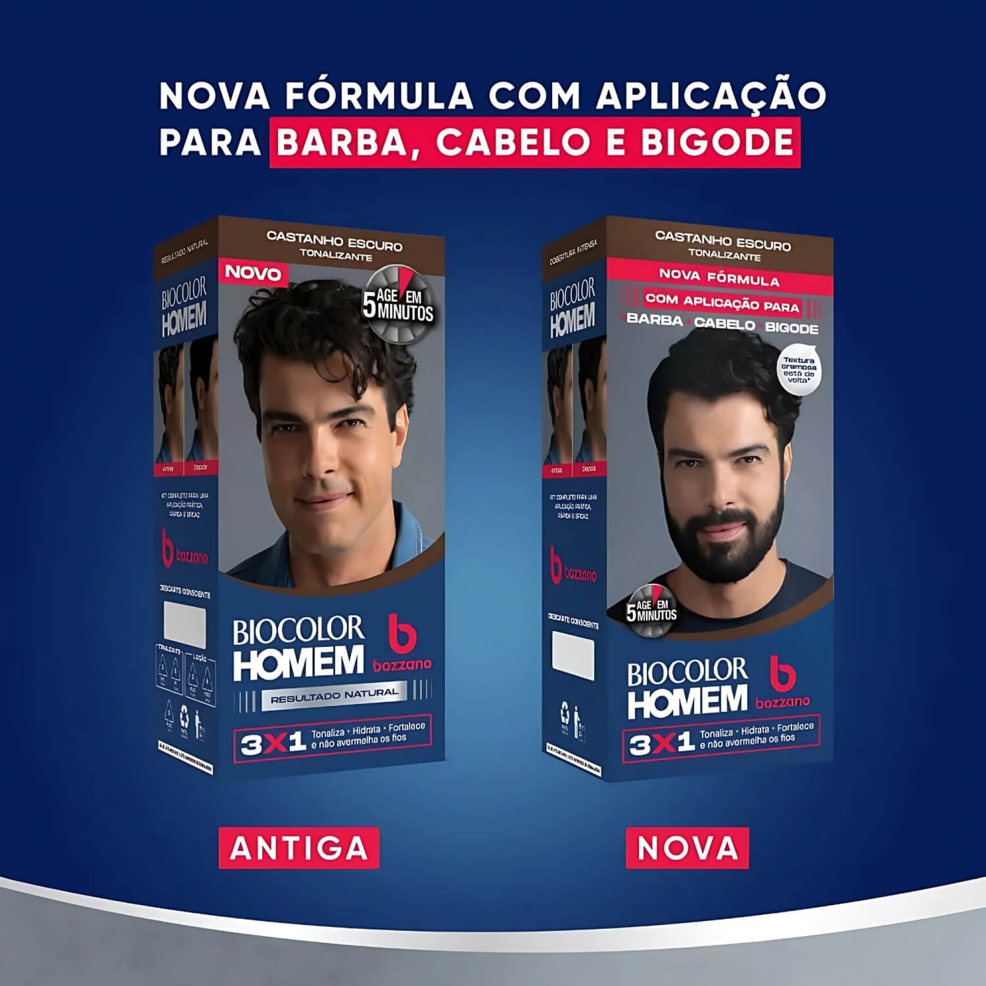 Tonalizante Barba e Cabelo Biocolor Homem 3 em 1 Bozzano Castanho Escuro Tonalizante Barba e Cabelo Biocolor Homem 3 em 1 Bozzano Castanho Escuro