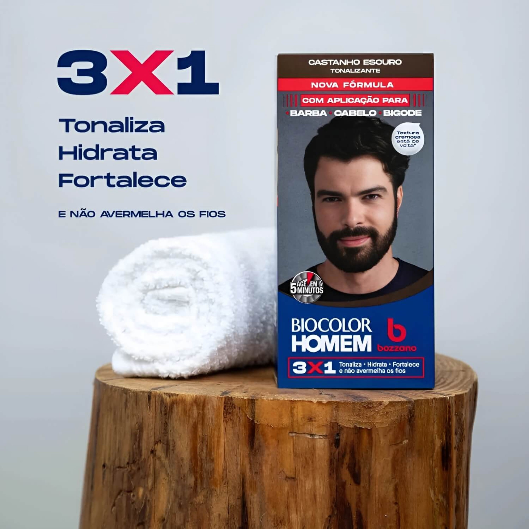 Tonalizante Barba e Cabelo Biocolor Homem 3 em 1 Bozzano Castanho Escuro Tonalizante Barba e Cabelo Biocolor Homem 3 em 1 Bozzano Castanho Escuro