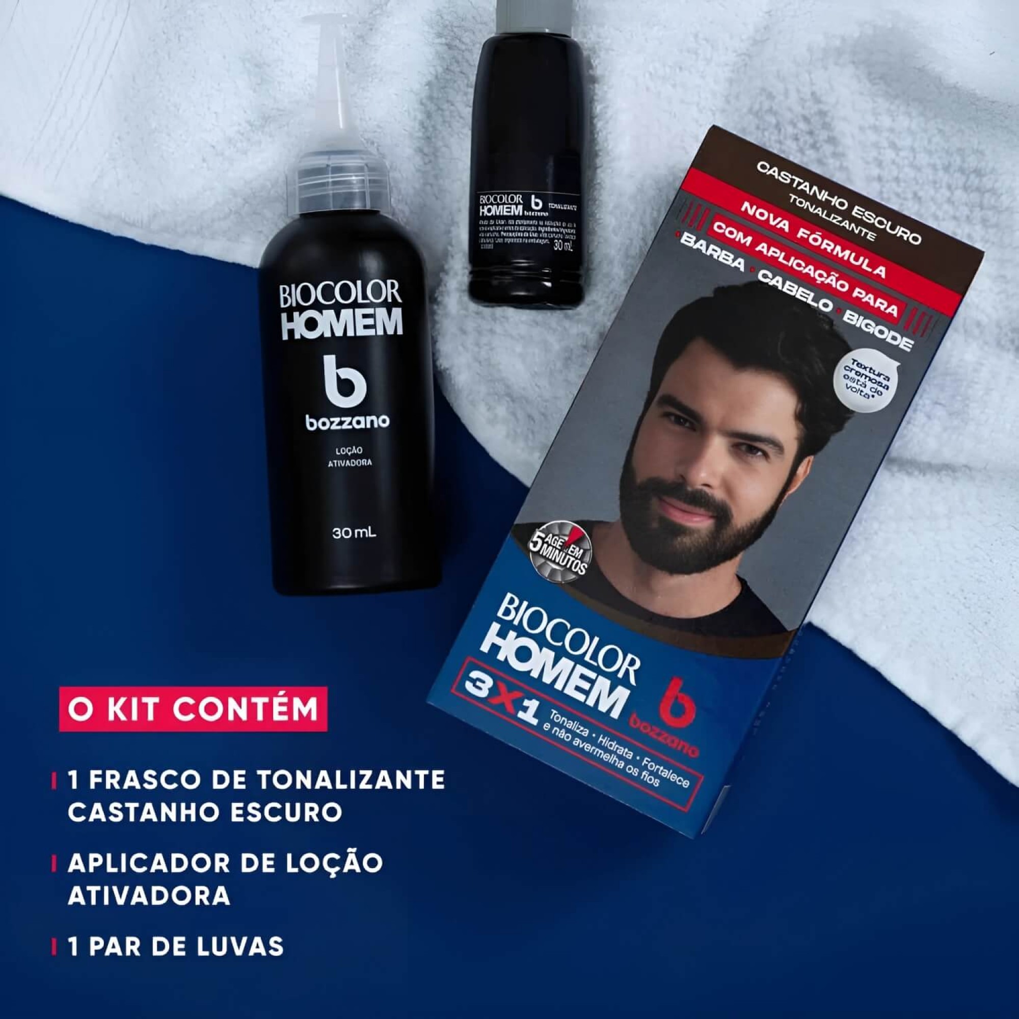 Tonalizante Barba e Cabelo Biocolor Homem 3 em 1 Bozzano Castanho Escuro Tonalizante Barba e Cabelo Biocolor Homem 3 em 1 Bozzano Castanho Escuro