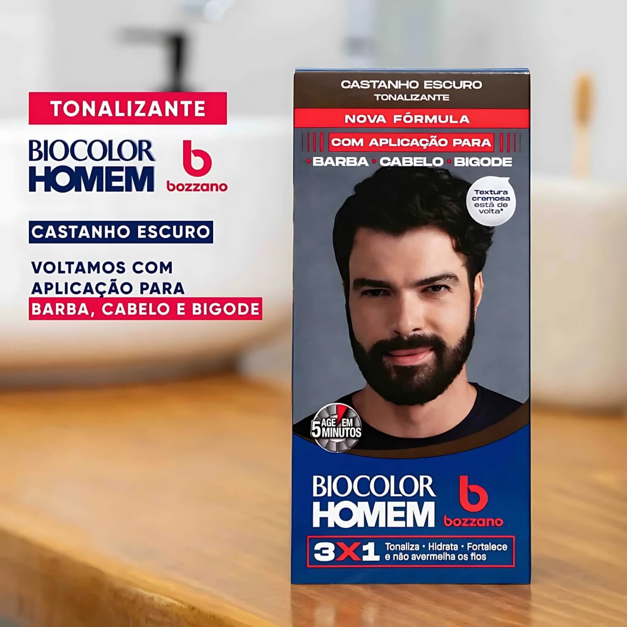 Tonalizante Barba e Cabelo Biocolor Homem 3 em 1 Bozzano Castanho Escuro Tonalizante Barba e Cabelo Biocolor Homem 3 em 1 Bozzano Castanho Escuro