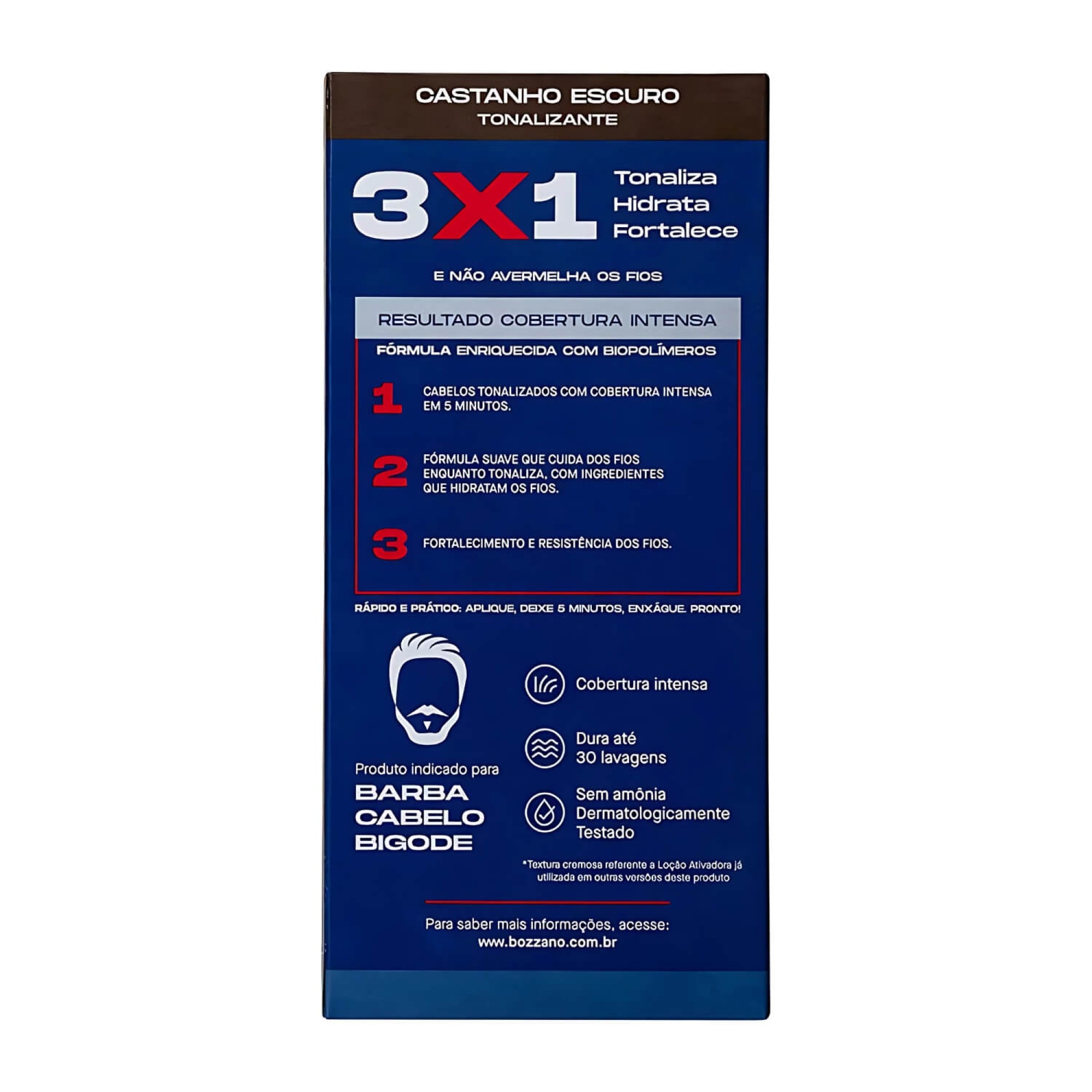 Tonalizante Barba e Cabelo Biocolor Homem 3 em 1 Bozzano Castanho Escuro Tonalizante Barba e Cabelo Biocolor Homem 3 em 1 Bozzano Castanho Escuro