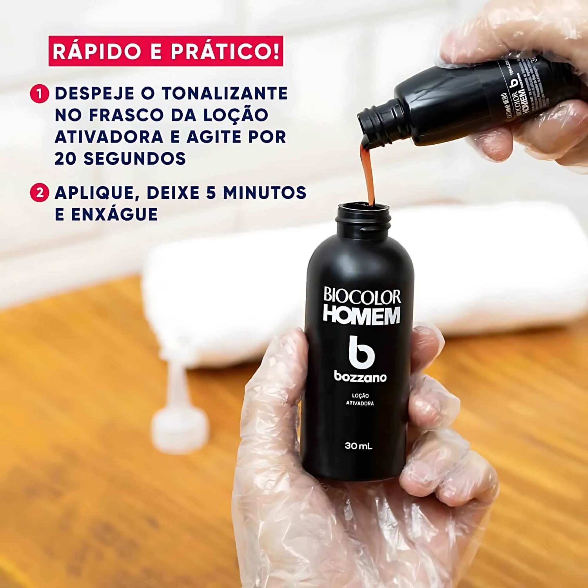 Tonalizante Barba e Cabelo Biocolor Homem 3 em 1 Bozzano Castanho Médio
