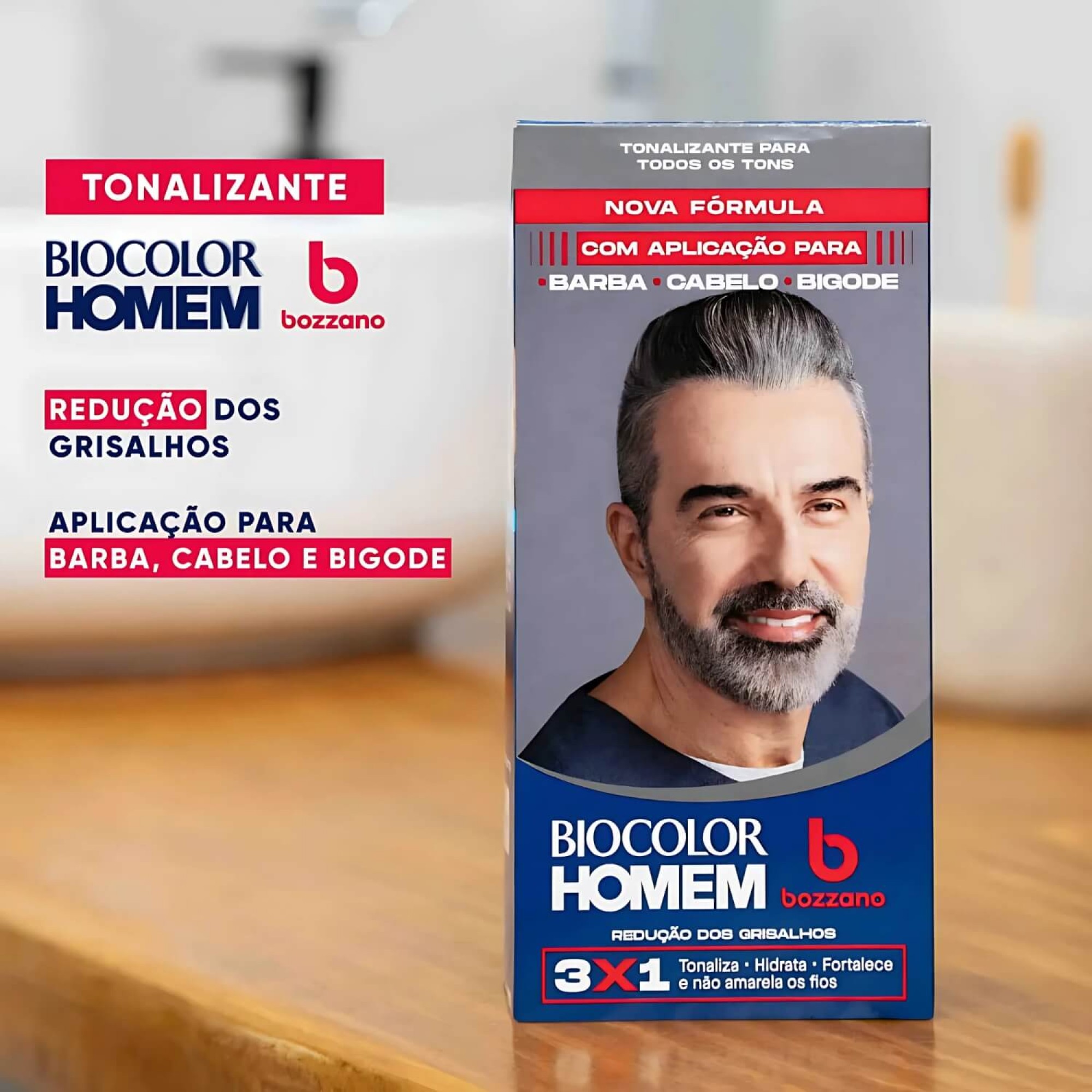 Tonalizante Barba e Cabelo Biocolor Homem 3 em 1 Bozzano Redução de Grisalhos
