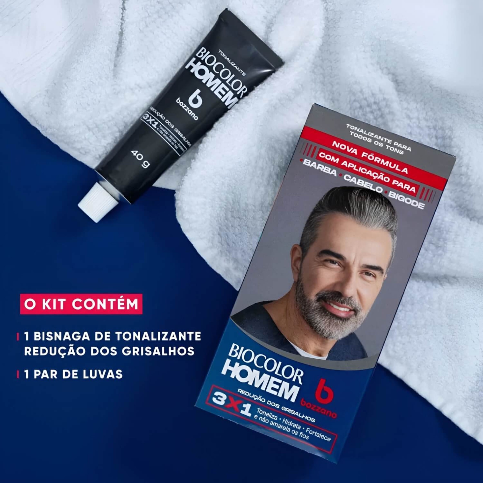 Tonalizante Barba e Cabelo Biocolor Homem 3 em 1 Bozzano Redução de Grisalhos