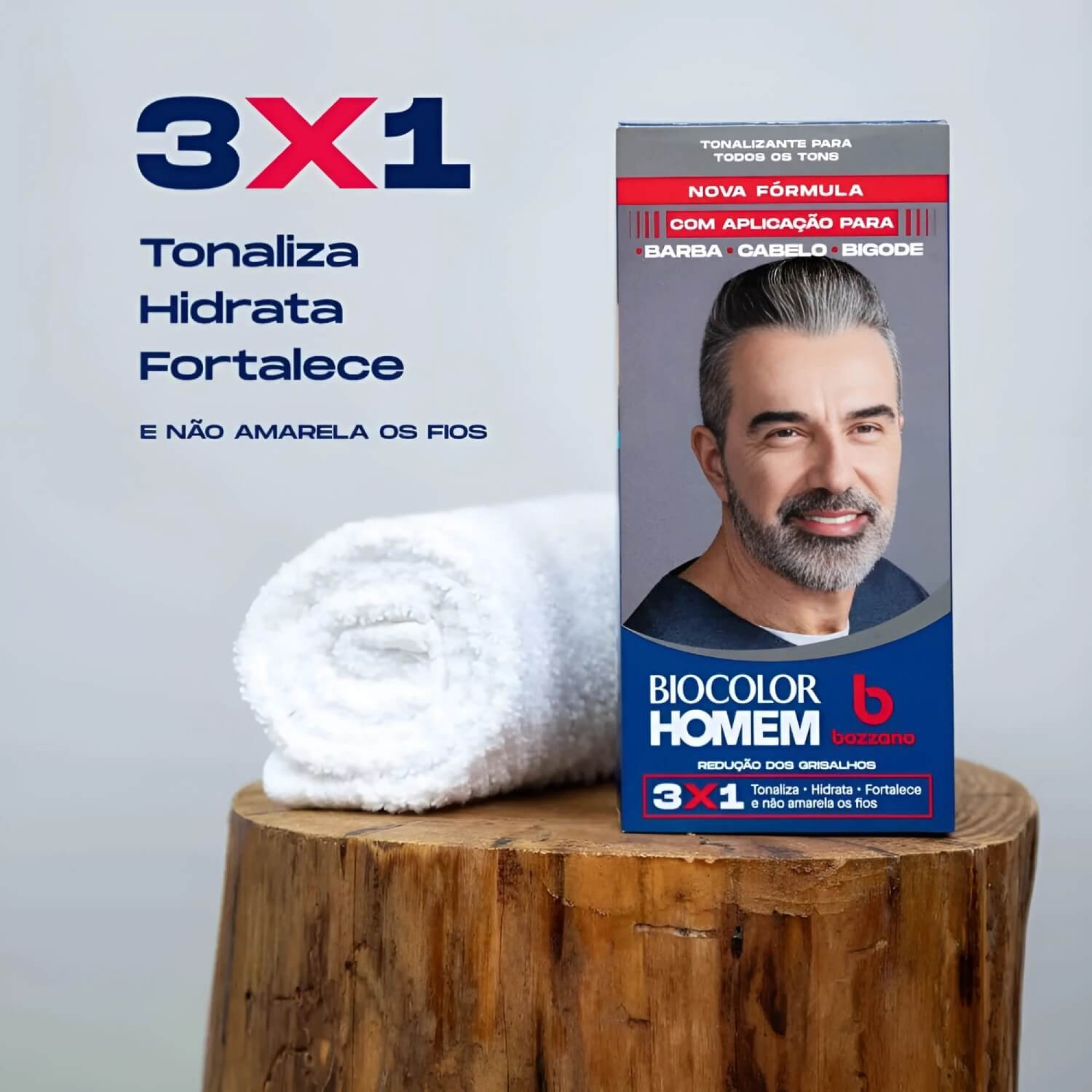 Tonalizante Barba e Cabelo Biocolor Homem 3 em 1 Bozzano Redução de Grisalhos