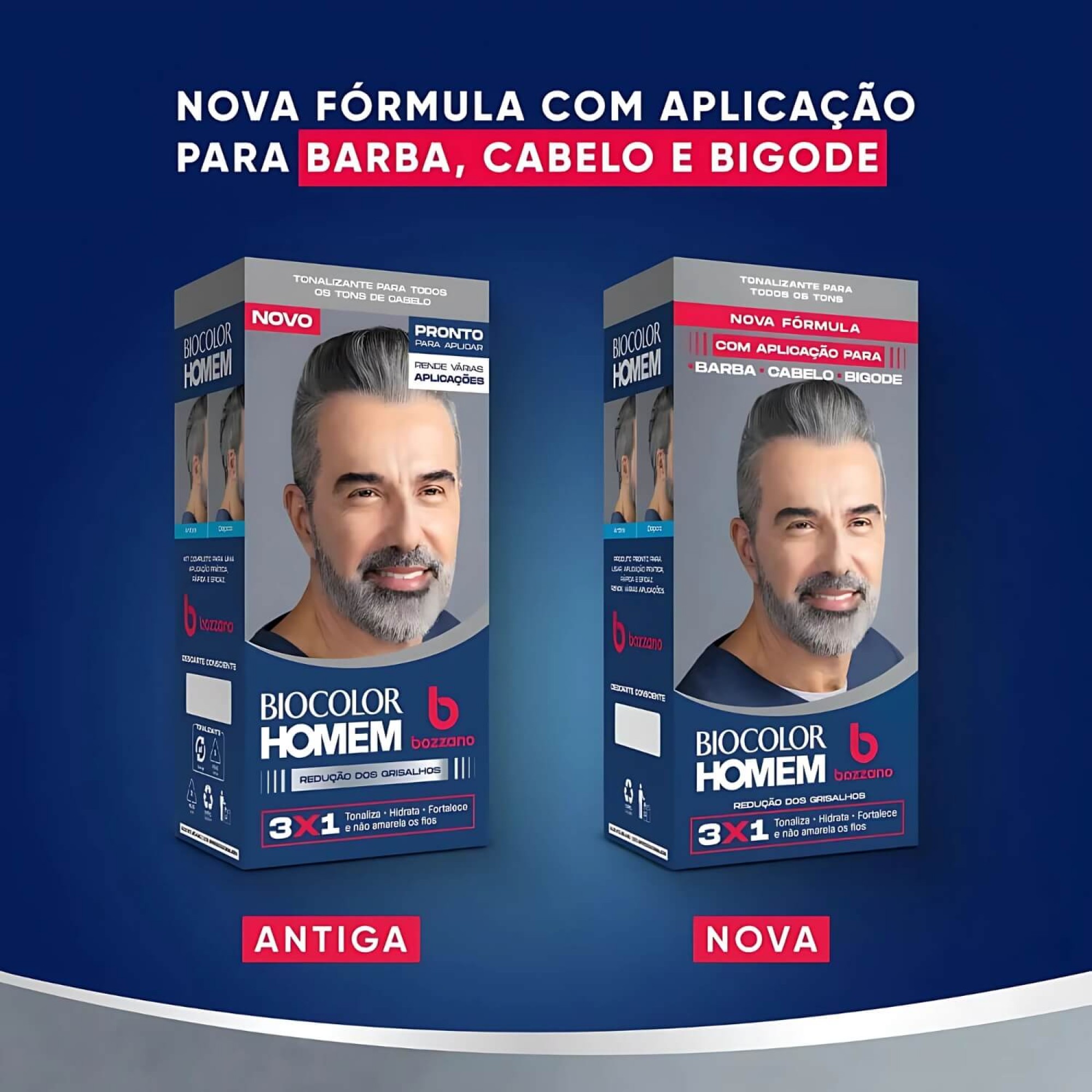 Tonalizante Barba e Cabelo Biocolor Homem 3 em 1 Bozzano Redução de Grisalhos