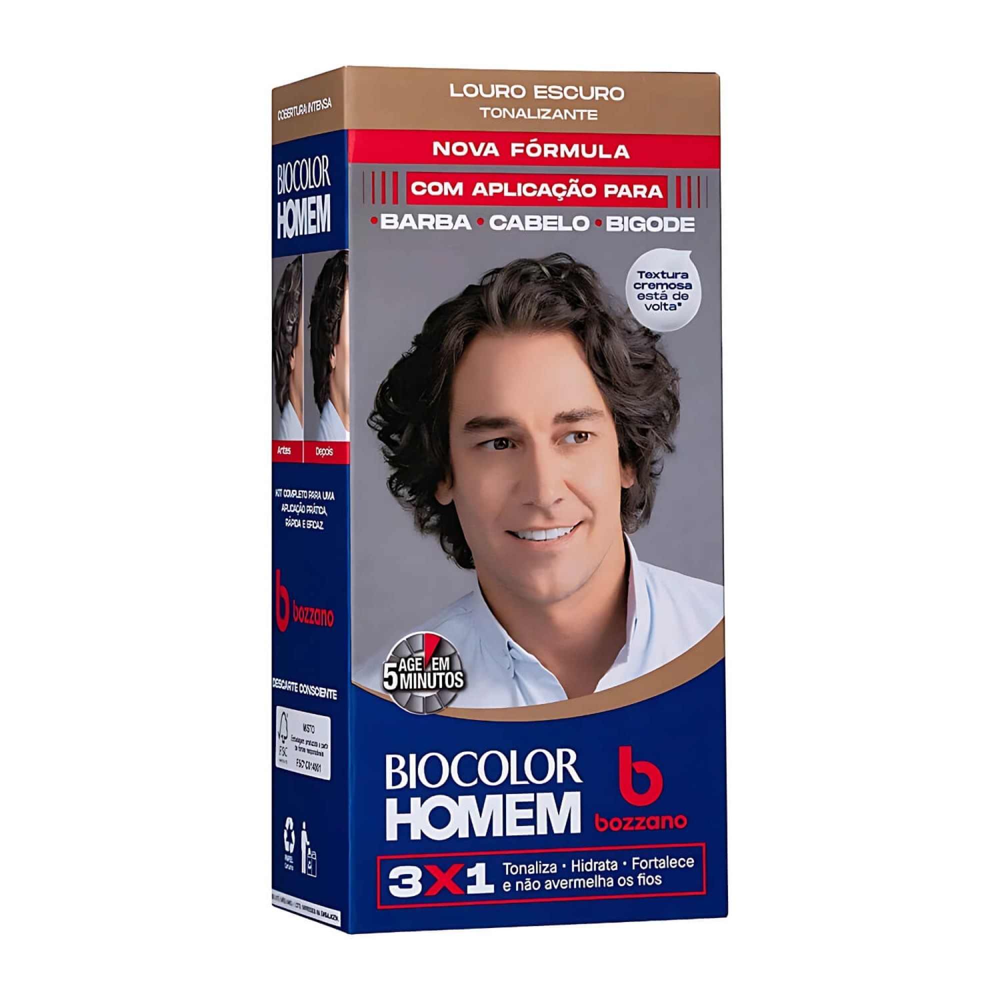 Tonalizante Barba e Cabelo Biocolor Homem 3 em 1 Bozzano Louro Escuro - 3 unidades Tonalizante Barba e Cabelo Biocolor Homem 3 em 1 Bozzano Louro Escuro - 3 unidades