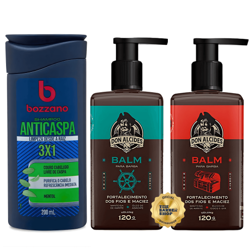 Balm para Barba Don Alcides Calico Jack e Barba Negra + Shampoo Anticaspa Bozzano