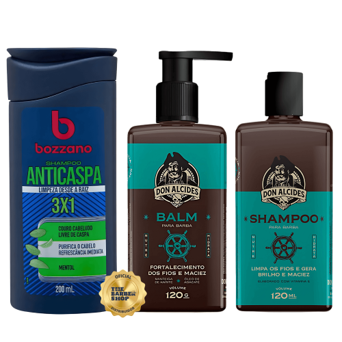 Kit Balm e Shampoo para Barba Don Alcides Calico Jack + Shampoo Anticaspa Bozzano