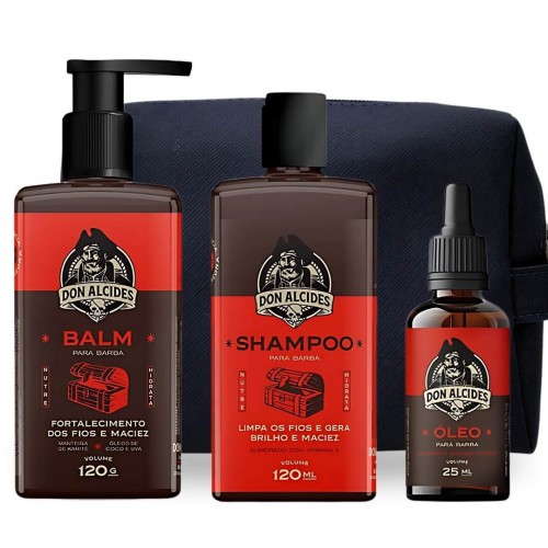 Kit Para Barba Shampoo + Balm + Óleo Don Alcides Barba Negra + Necessaire