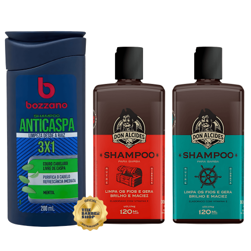 Kit Shampoo Don Alcides Barba Negra e Calico Jack + Shampoo Anticaspa Bozzano