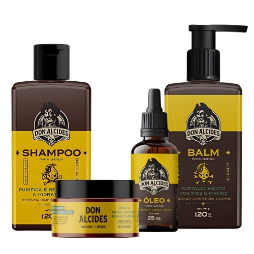 Kit Shampoo Balm Óleo e Pomada Don Alcides Lemon Bone Kit Shampoo Balm Óleo e Pomada Don Alcides Lemon Bone