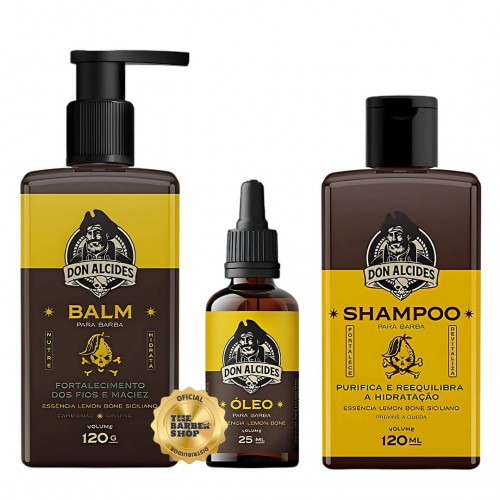 Kit para Barba Don Alcides - Shampoo + Balm + Óleo Lemon Bone