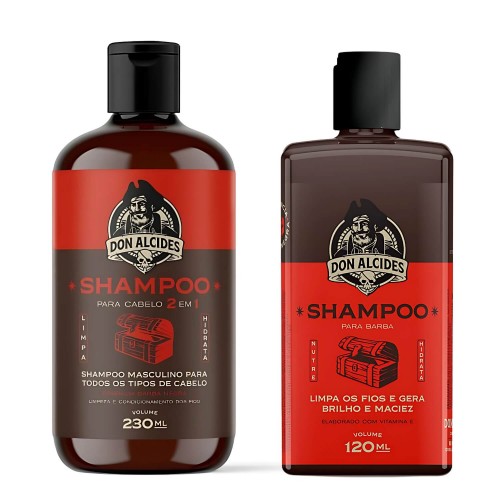 Shampoo Para Barba + Shampoo para Cabelo 2 em 1 Don Alcides Barba Negra