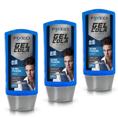 Gel Cola para Cabelo Fixed 200g Azul Ultra Fixação - 3 unidades