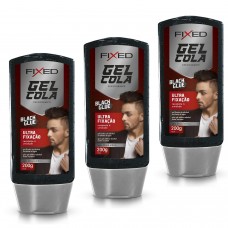 Gel Cola para Cabelo Fixed 200g Preto Ultra Fixação - 3 unidades