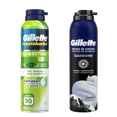 Kit Espuma de Barbear Gillette 2un: Sensitive e Carbono Kit Espuma de Barbear Gillette 2un: Sensitive e Carbono