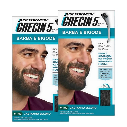 Tintura Color Gel Grecin 5 Barba E Bigode Castanho Escuro M-100 - 2 unidades