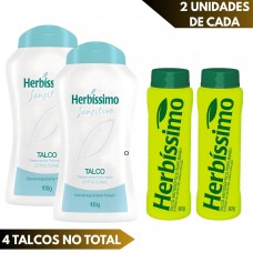 Kit 2 Talco Perfumado Herbíssimo Sensitive e 2 Antisséptico